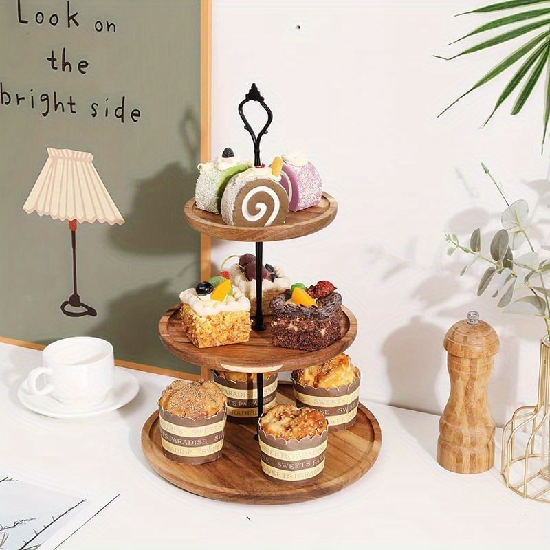 3Tier Cake Stand Acacia Wooden - Cupcake Stand Tier ulasan dan harga