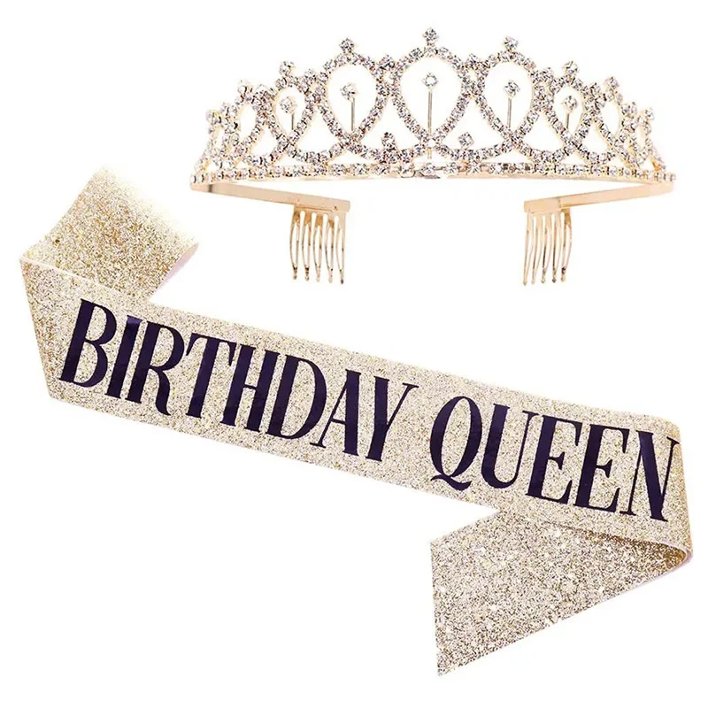 Birthday Queen Crown Girl Wome - Birthday Sash Glitter ulasan dan harga